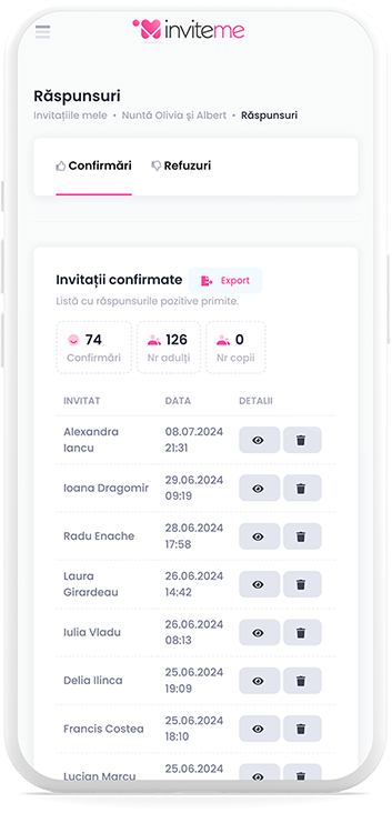 InviteMe.ro - Lista confirmari